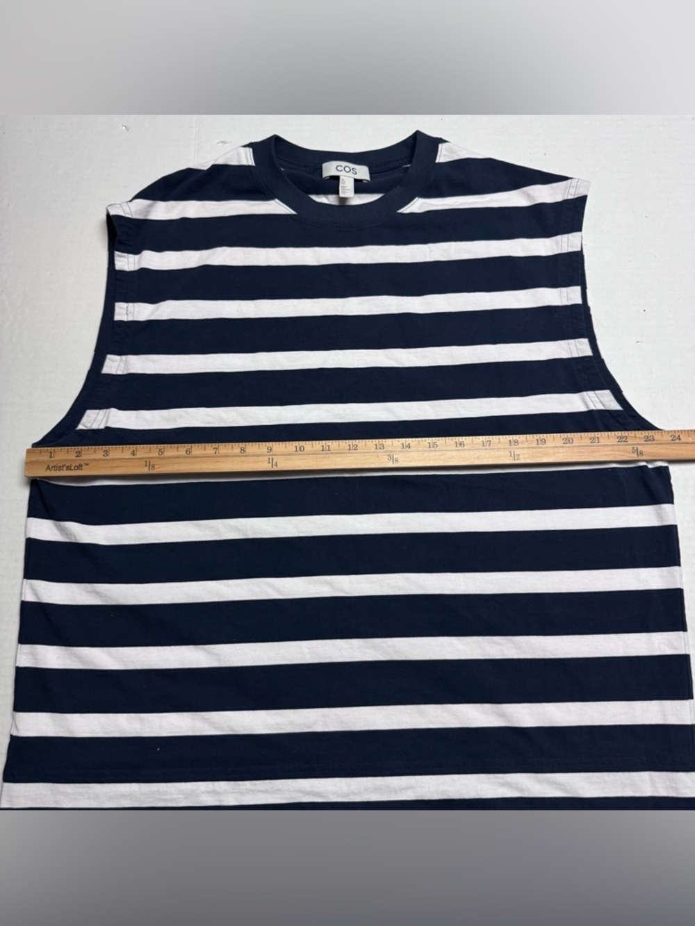 COS Relaxed Cotton-Crepe Tank Top In Navy White Stripe Size: Large - Picture 8 of 13